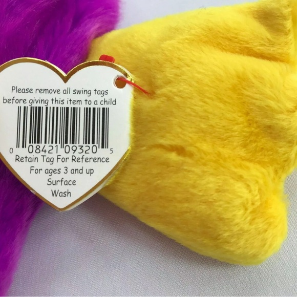 TY Beanie Baby Patti, Purple, Yellow Duck Platypus 1998 Tag Attached 14" - Picture 9 of 10